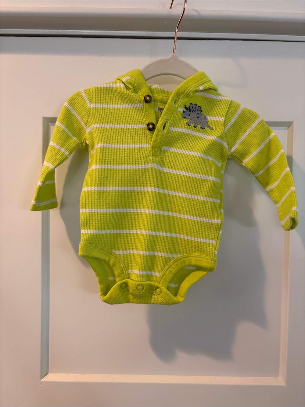 Carter’s Baby Hooded One-Piece in Lime Green Stripe Waffle Knit 0-3 Months